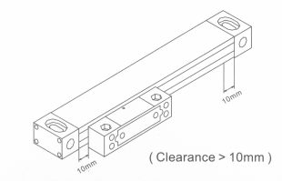 Keep at least 10mm clearance between the reader head and the end cap